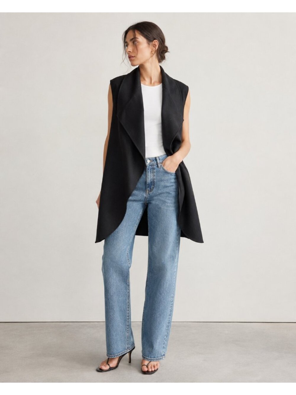 Zara Women's Black Long Wool Blend Oversized Draped Collar Vest  Size Medium